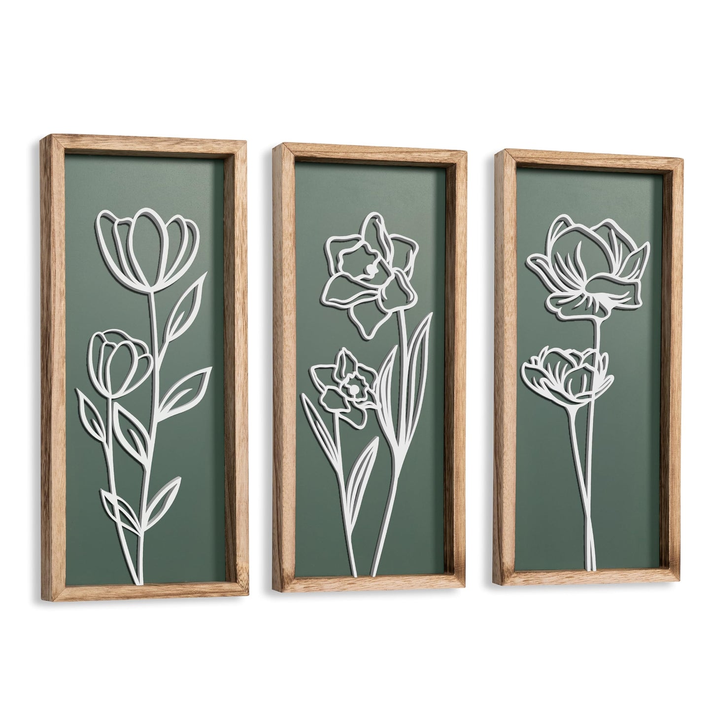 3D Wooden Floral Bathroom Wall Decor (Set of 4) Lightweight, Ready-to-Hang Framed Wall Art For Living Room, Bedroom, or Office - Premium Boho Botanical Farmhouse Decorations - Gift-Boxed