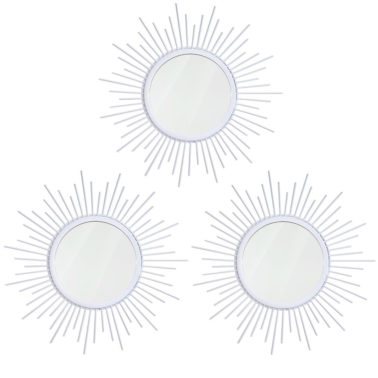 3 Pack Metal Mirrors for Wall Sunburst Wall Mirrors Home Décor Decorative Hanging Wall Art for Living Room Bedroom Entryway (Gold, Flower+Sunburst)