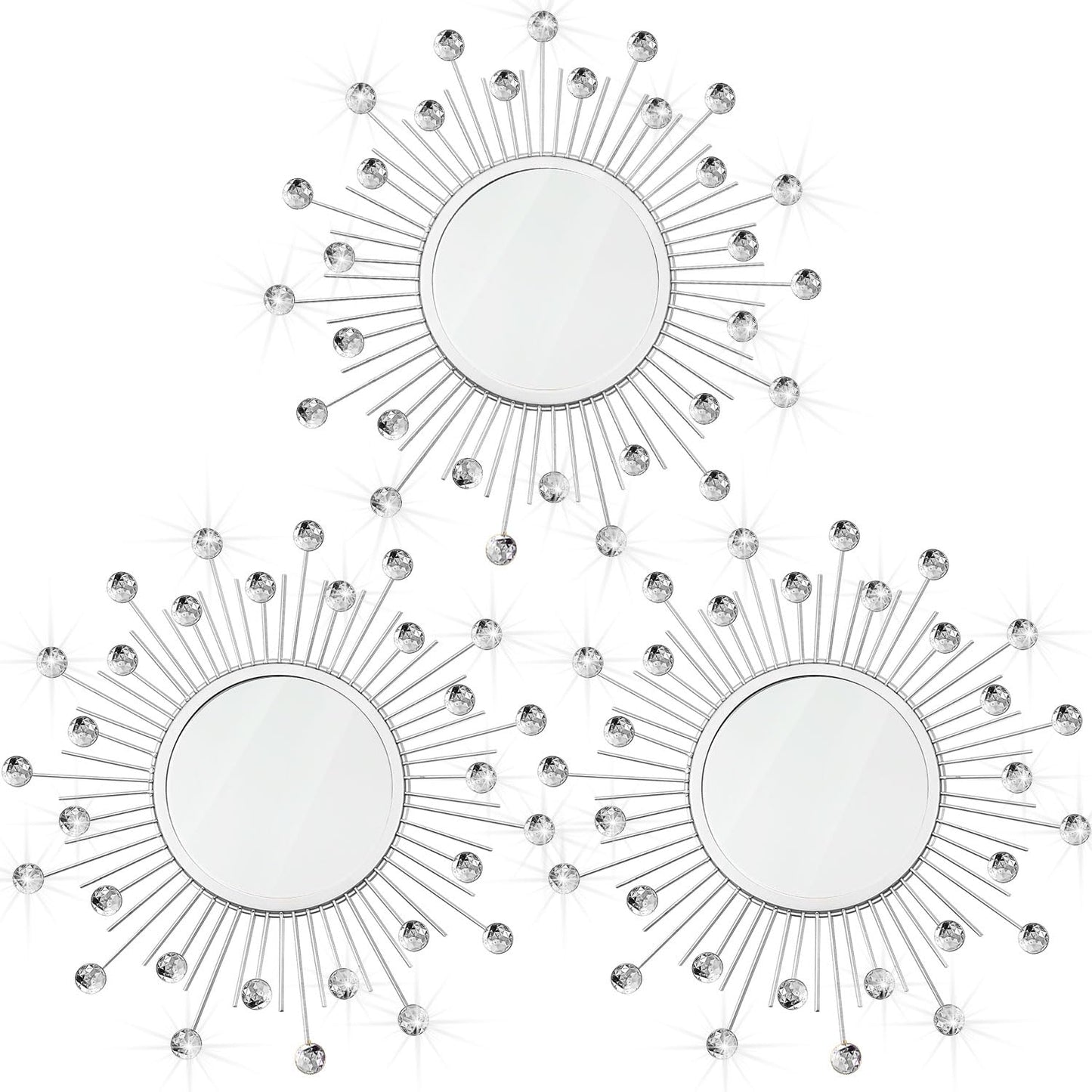 3 Pack Metal Mirrors for Wall Sunburst Wall Mirrors Home Décor Decorative Hanging Wall Art for Living Room Bedroom Entryway (Gold, Flower+Sunburst)