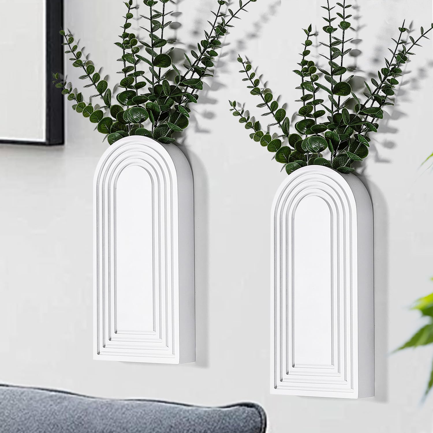 2 Pack Wooden Wall Vase Set - Brown Finish Modern Farmhouse & Boho Wall Decor for Entryway, Hallway, Bathroom, Living Room, Dining Room, Narrow Spaces